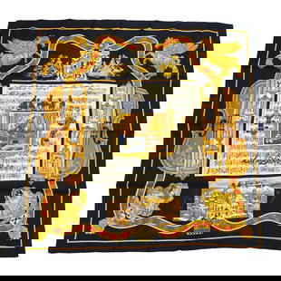 Hermes Scarf Carre 90 Black Silk Square 35 in Very Good: Hermes Scarf Carre 90 Black Silk Square 35 in Very Good This exquisite Hermes Carre 90 scarf showcases a classic square design in elegant black silk. Measuring 35 inches in length, it is perfect for a