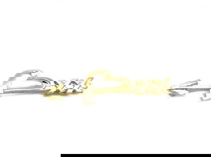 Tiffany & Co. Paloma Picasso 18k Yellow Gold Arrow Heart Pin: Tiffany & Co. Paloma Picasso 18k Yellow Gold Arrow Heart Pin This exquisite brooch, designed by Paloma Picasso for Tiffany & Co., showcases a unique arrow and heart X design. Crafted from 18k yellow g