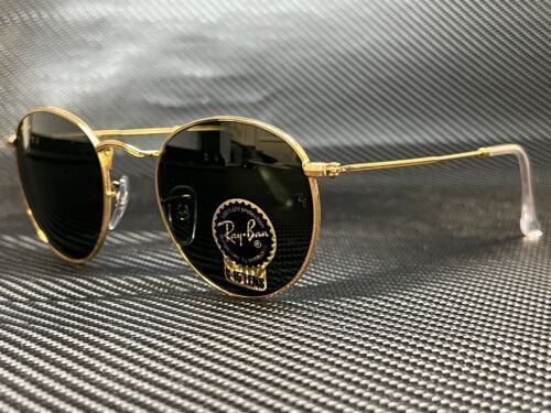Ray-Ban RB3447 Round Metal Legend Gold Sunglasses with Green Lenses: Ray-Ban RB3447 Round Metal Legend Gold Sunglasses with Green Lenses Elevate your style with these Ray-Ban RB3447 sunglasses, featuring a sleek and solid gold metal frame. Designed for men, these round