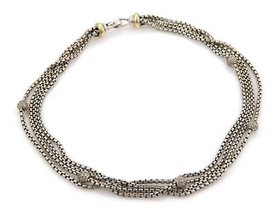 David Yurman 18k Gold Diamond Multi-Strand Box Chain Choker Necklace: David Yurman 18k Gold Diamond Multi-Strand Box Chain Choker Necklace This exquisite David Yurman necklace features a stunning design crafted from solid sterling silver and 18k yellow gold. The choker-
