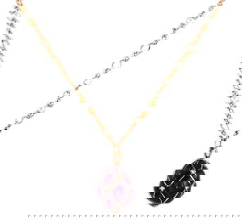 14k Yellow Gold Diamond Enamel Egg Pendant with Chain and Pearls: 14k Yellow Gold Diamond Enamel Egg Pendant with Chain and Pearls This lovely pendant and chain is crafted from 14k yellow gold. The pendant features a cobalt blue enamel egg with yellow gold fine vine
