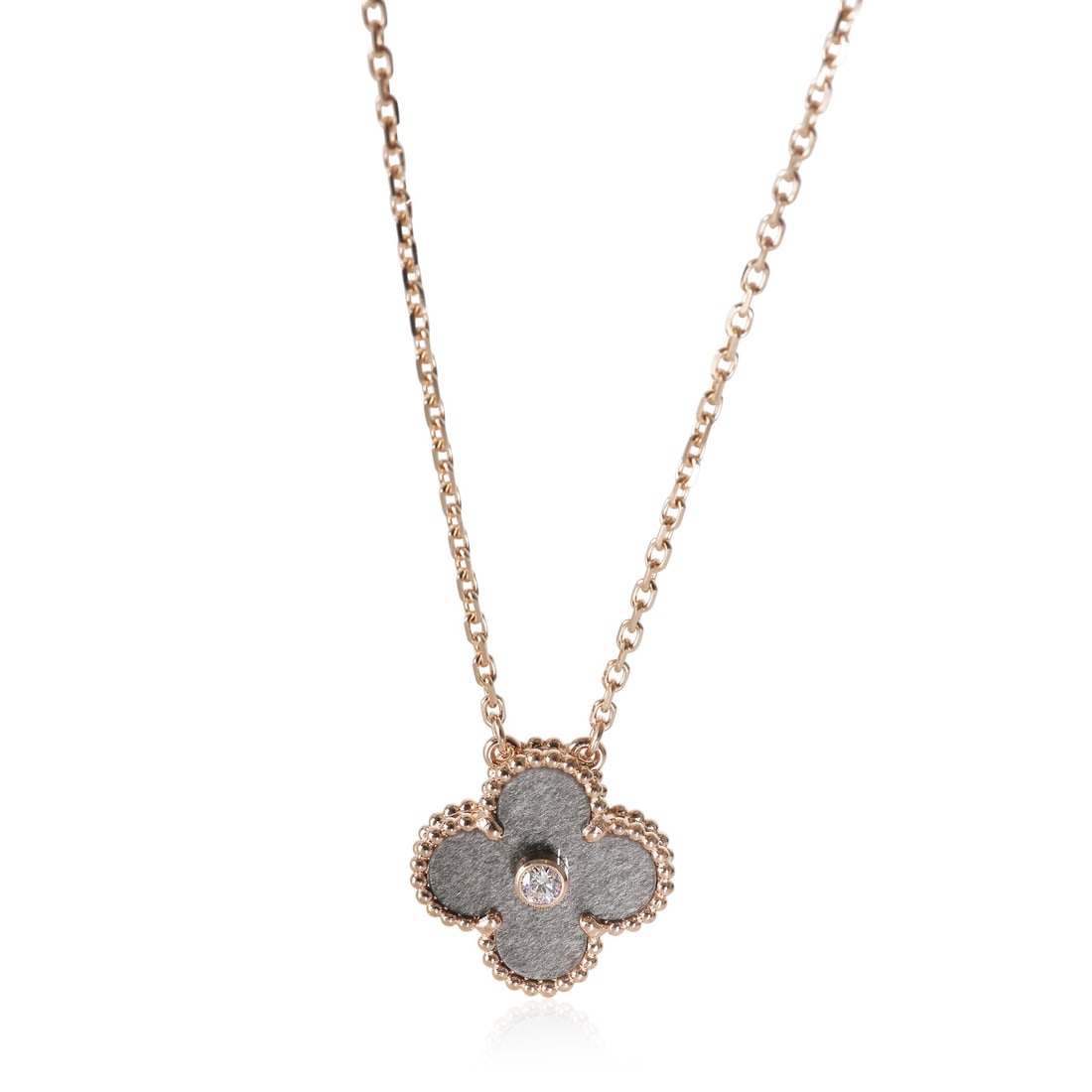 Van Cleef & Arpels Limited Edition Alhambra Rose Gold Pendant Necklace: Van Cleef & Arpels Limited Edition Alhambra Rose Gold Pendant Necklace Introducing the Van Cleef & Arpels Vintage Alhambra Limited Edition Pendant Necklace, a stunning piece featuring a round brillian