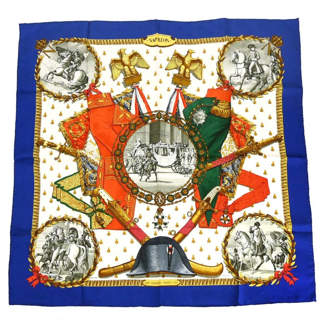 Hermes Carre 90 Silk Scarf Napoleon Blue 35" Square: Hermes Carre 90 Silk Scarf Napoleon Blue 35" Square Elevate your style with this exquisite Hermes Carre 90 Scarf in a stunning Napoleon Blue hue. Crafted from luxurious silk, this square scarf is the