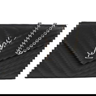 Saint Laurent Black Cassandre WOC Shoulder Bag GUE377828-0118 Leather with Silver Strap: Saint Laurent Black Cassandre WOC Shoulder Bag GUE377828-0118 Leather with Silver Strap This elegant Saint Laurent Black Cassandre WOC Shoulder Wallet Bag is perfect for casual occasions. Crafted