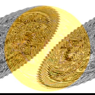 Chanel 94A Gold-Plated Medallion Brooch Pin Round Luxury: Chanel 94A Gold-Plated Medallion Brooch Pin Round Luxury This exquisite Chanel Medallion Brooch Pin is a stunning accessory that adds a touch of elegance to any outfit. Crafted from gold-plated
