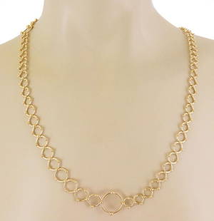 Tiffany & Co. 18k Yellow Gold Bead Link Necklace 31 Inches: Tiffany & Co. 18k Yellow Gold Bead Link Necklace 31 Inches Discover the elegance of Tiffany & Co. with this stunning 18k yellow gold long necklace. Featuring an assortment of bead links in varying siz