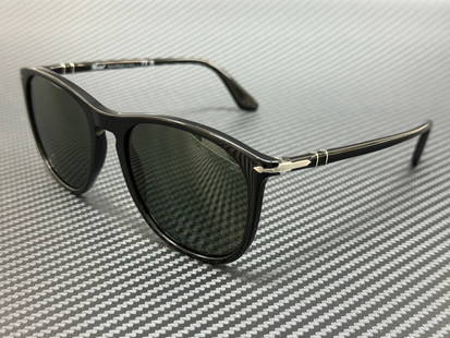 Persol PO3314S 95 31 Black Frame Green Lens Unisex Sunglasses 57mm: Persol PO3314S 95 31 Black Frame Green Lens Unisex Sunglasses 57mm Introducing the Persol PO3314S 95 31 sunglasses, designed for both men and women. These stylish sunglasses feature a sleek black