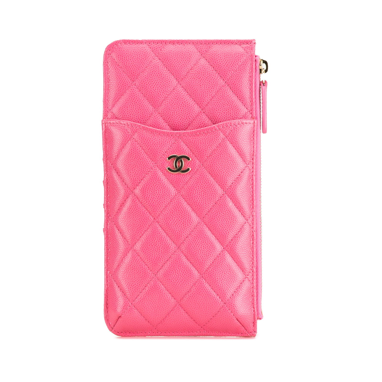 Chanel CC Quilted Caviar Pink Phone Case Wallet Pouch: Chanel CC Quilted Caviar Pink Phone Case Wallet Pouch This stylish Chanel CC Quilted Caviar Flat Phone Case Wallet Pouch is crafted from luxurious quilted caviar leather in a chic pink color. It featu
