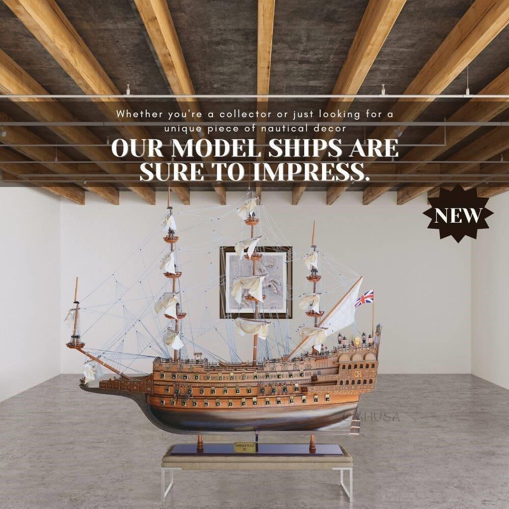 H.M.S. Sovereign Model Ship Replica: H.M.S. Sovereign Model Ship Replica This exquisite model ship replica of the H.M.S. Sovereign of the Seas stands as a monumental piece of craftsmanship, showcasing intricate details and historical sig
