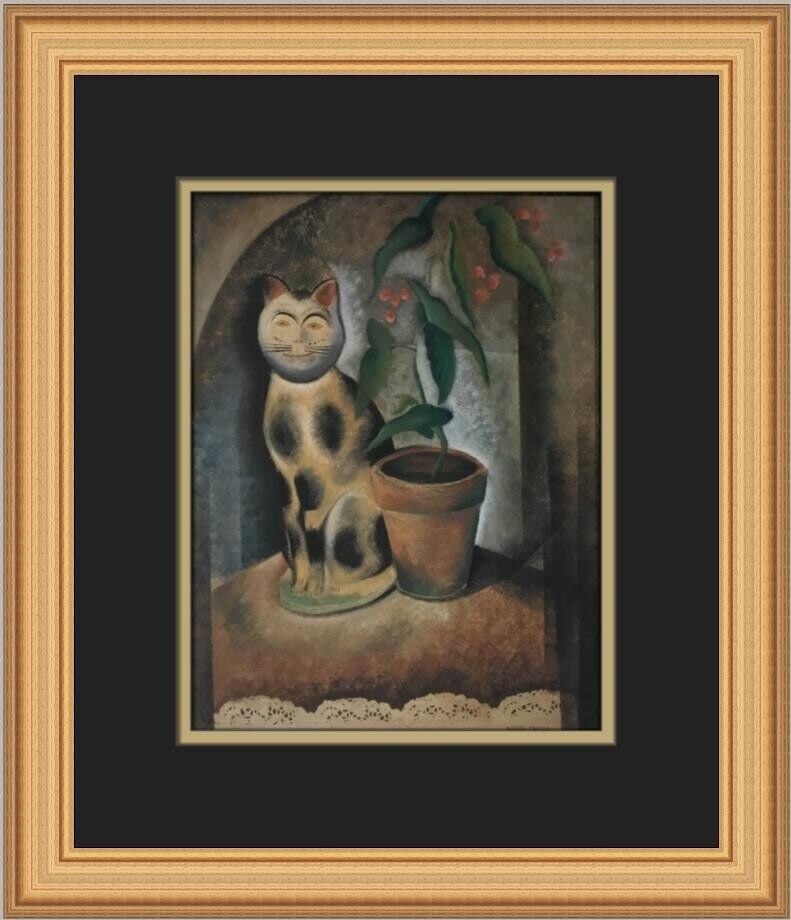 Konrad Cramer Plaster Cat Framed Print 14 x 13 in Expressionism: Konrad Cramer Plaster Cat Framed Print 14 x 13 in Expressionism This custom framed print titled "Plaster Cat" by artist Konrad Cramer showcases a captivating blend of Expressionism and Impressionism.