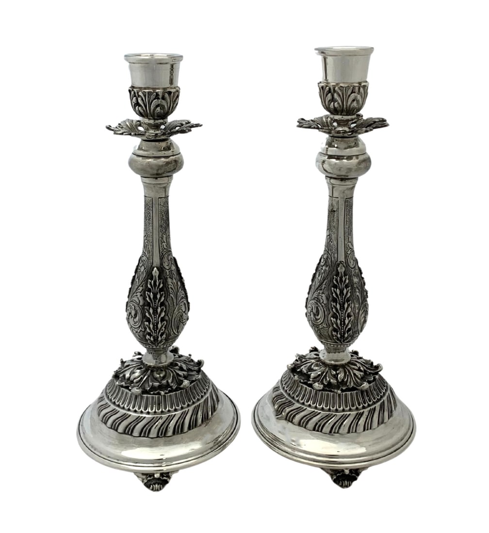 Italian Handmade 925 Sterling Silver Leaf Chased Swirl Candlesticks 11 Inches: Italian Handmade 925 Sterling Silver Leaf Chased Swirl Candlesticks 11 Inches Elegant and exquisite, these FINE ITALIAN 925 STERLING SILVER HANDMADE CANDLESTICKS feature intricate leaf chased and orna