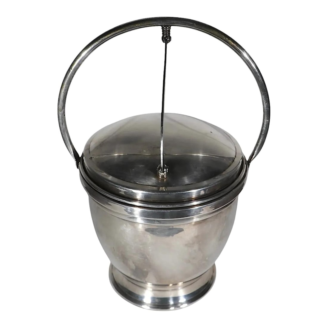 Vintage Hollywood Regency Ice Bucket by Keystone with Hinged Top 7.5x7.5x13 Silver Pyrex Insert: Vintage Hollywood Regency Ice Bucket by Keystone with Hinged Top 7.5x7.5x13 Silver Pyrex Insert Chic vintage ice bucket with mechanical hinged top, and thermal mirrored pyrex insert. This example is i