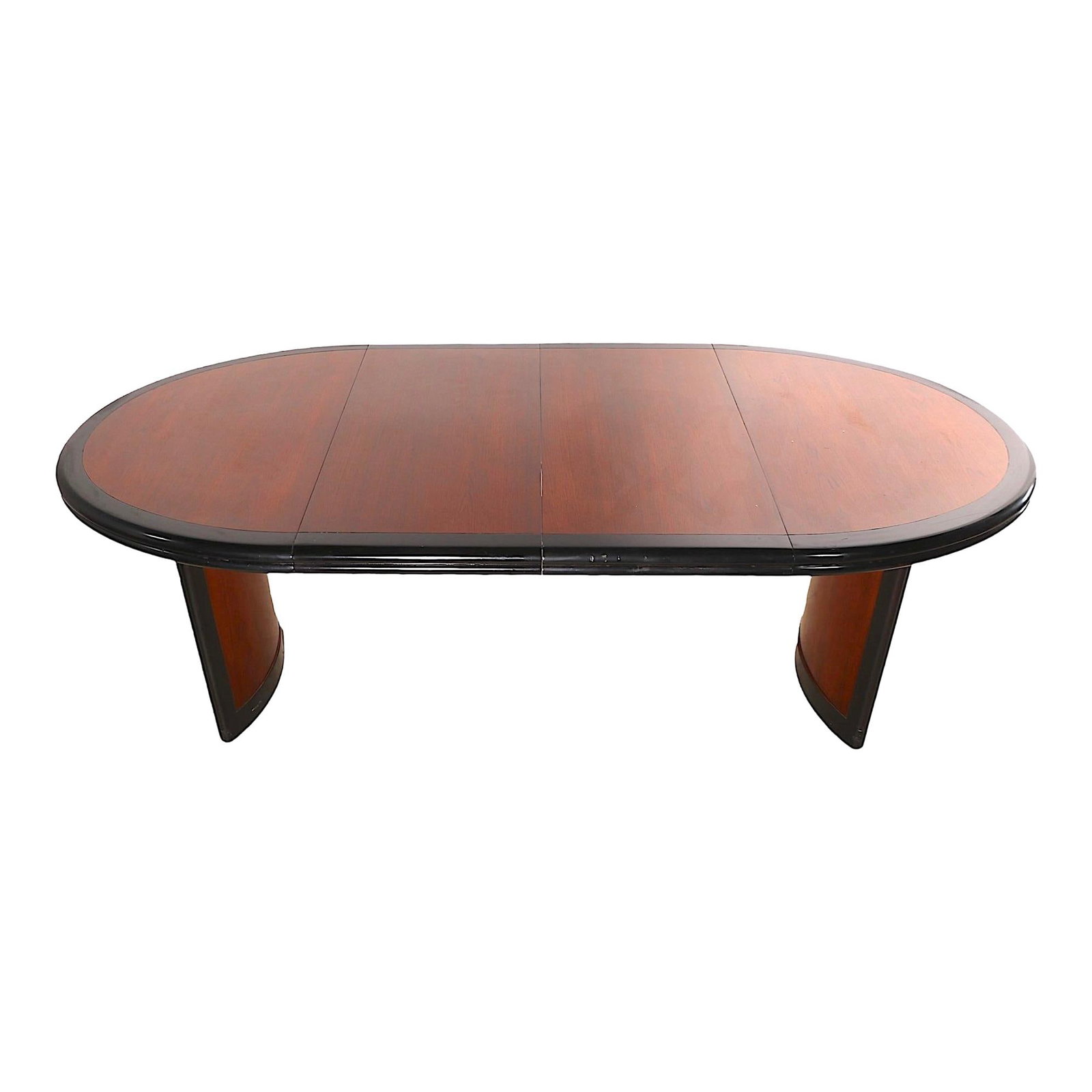 Art Deco Extension Dining Table with Curved Legs 50" W to 86" W: Art Deco Extension Dining Table with Curved Legs 50" W to 86" W This stunning Art Deco extension dining table features elegantly opposing curved panel legs and a distinctive black racetrack trim. Desi