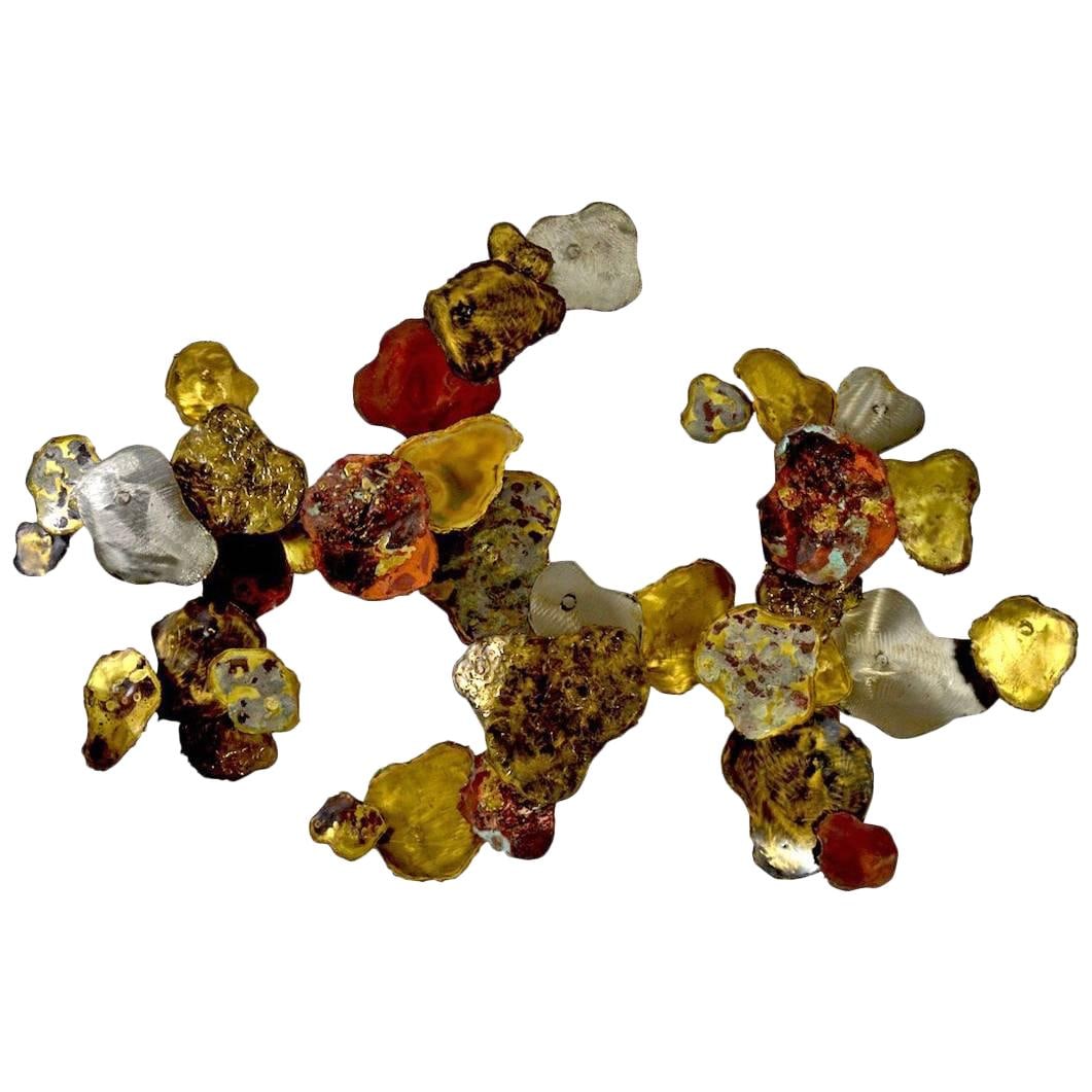 Brutalist Sun Spots Sculpture by Silas Seandel 70 x 49 Gold Copper Brass: Brutalist Sun Spots Sculpture by Silas Seandel 70 x 49 Gold Copper Brass Large wall mount sun spots sculpture by Silas Seandel in excellent original condition. Impressive example of Brutalist metal wo