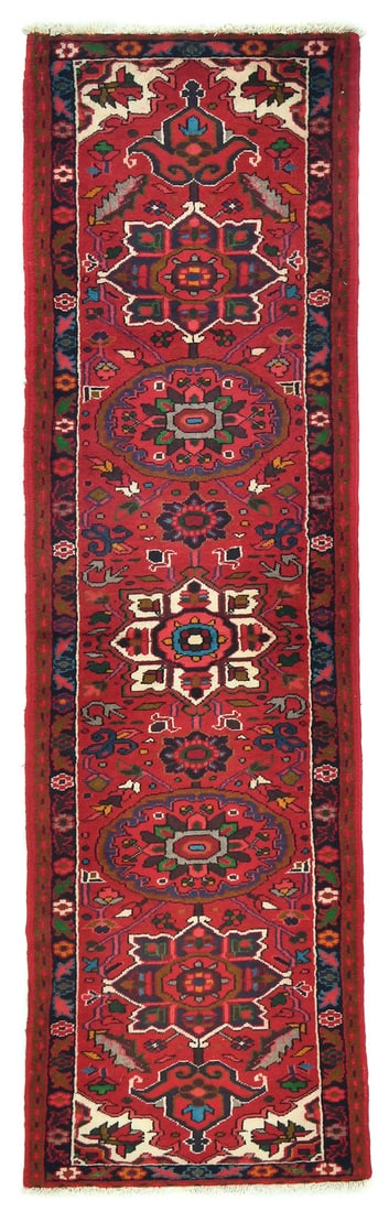 Vintage Hand-Knotted Tribal Runner Rug 2'6x9'1 Wool Geometric Design: Vintage Hand-Knotted Tribal Runner Rug 2'6x9'1 Wool Geometric Design Enhance your space with this stunning Farmhouse Tribal Design Oriental Runner Rug, perfect for kitchens, hallways, or bedrooms. Mea