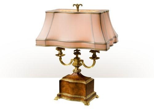 Theodore Alexander Pollard Burl Brass Twin Light Lamp: Theodore Alexander Pollard Burl Brass Twin Light Lamp Illuminate your space with this Elegant Pollard Burl Vintage Style Lamp, designed with a classic aesthetic in mind. Featuring a shaped base and tw