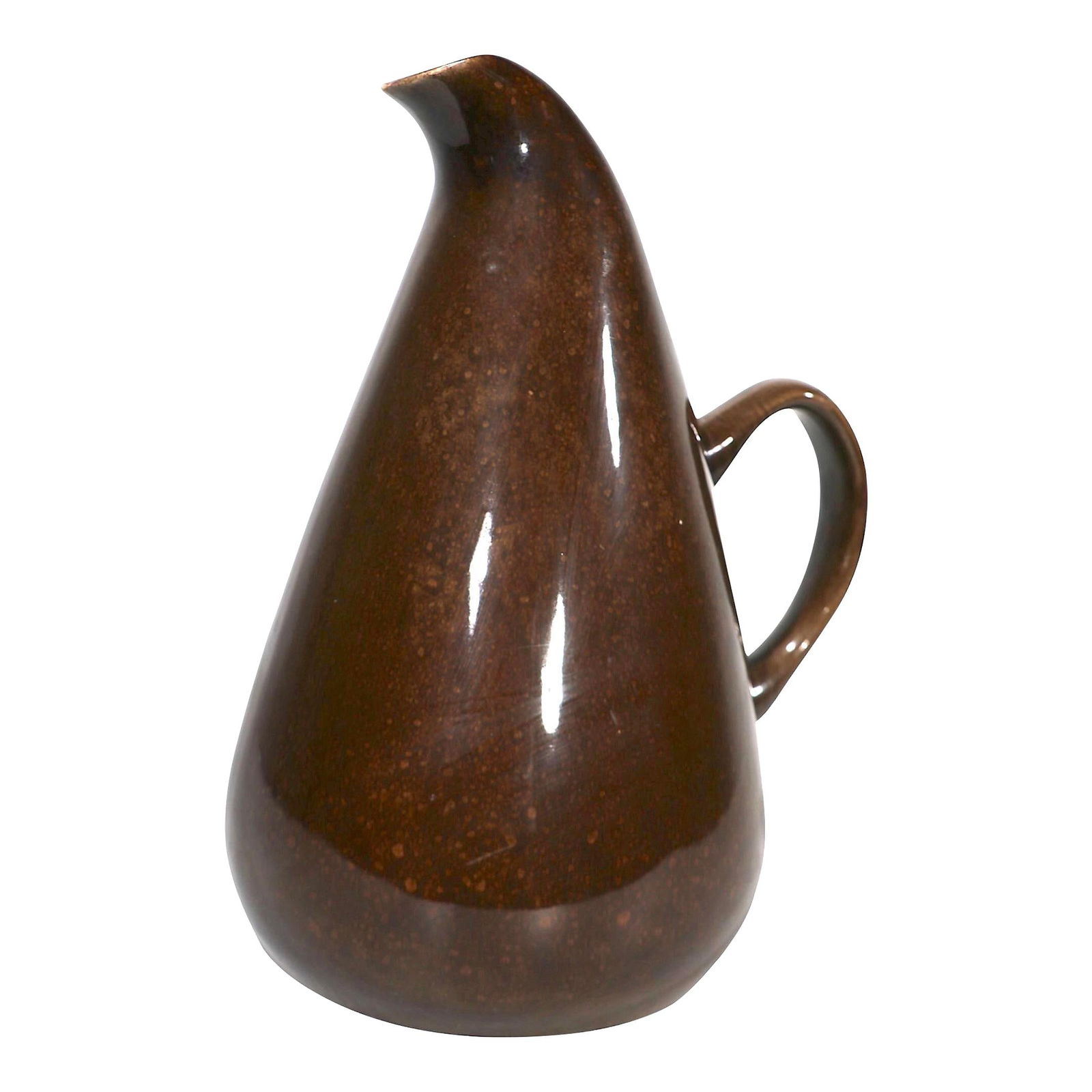 Russel Wright Steubenville Brown Glaze Ceramic Pitcher 10" Mid Century: Russel Wright Steubenville Brown Glaze Ceramic Pitcher 10" Mid Century This exquisite Russel Wright American Modern water pitcher from Steubenville showcases a rich brown glaze finish, embodying the e
