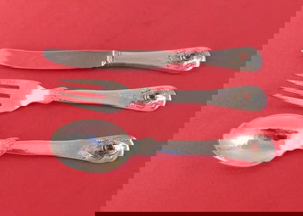 Georg Jensen Sterling Silver 3-Piece Dessert Set with Carnelian Inset: Georg Jensen Sterling Silver 3-Piece Dessert Set with Carnelian Inset This exquisite 3-piece dessert set by Georg Jensen is crafted from sterling silver and features a striking carnelian inset stone.