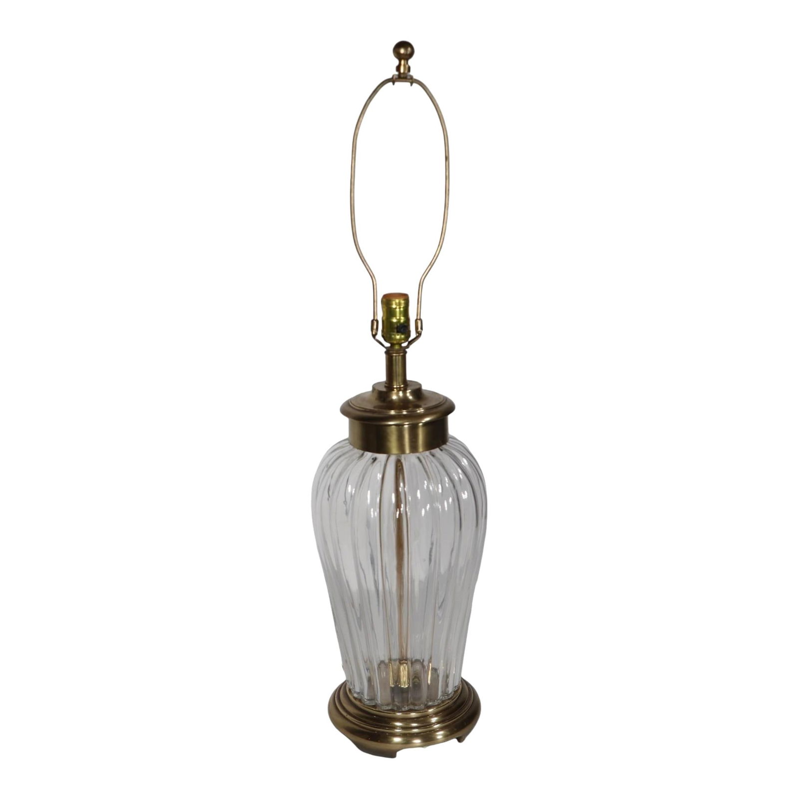 Frederick Cooper Glass Brass Table Lamp 32 in Hollywood Regency Style: Frederick Cooper Glass Brass Table Lamp 32 in Hollywood Regency Style Hollywood Regency style glass and brass table lamp by Frederick Cooper. This stylish table lamp has a blown glass body, with a bra