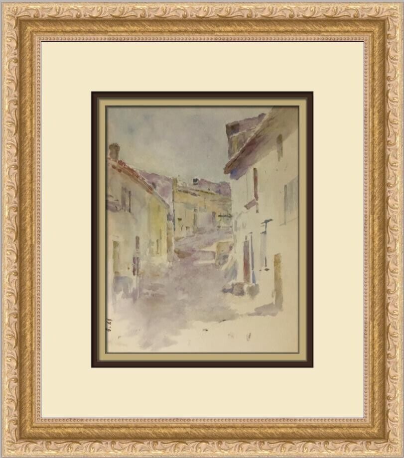 Theodore Robinson Village Street in Antibes Custom Framed Print 14x12: Theodore Robinson Village Street in Antibes Custom Framed Print 14x12 This captivating print titled 'Village Street in Antibes' by Theodore Robinson beautifully encapsulates the essence of Expressioni