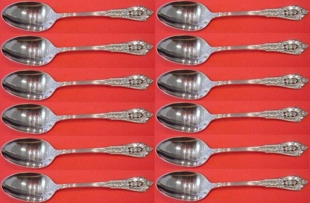Wallace Rose Point Sterling Silver Teaspoons Set of 12 6 inches: Wallace Rose Point Sterling Silver Teaspoons Set of 12 6 inches Enhance your dining experience with this elegant set of 12 Rose Point by Wallace sterling silver teaspoons, each measuring 6 inches. Cra