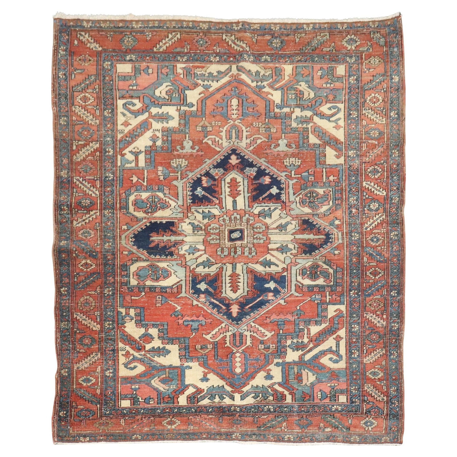 Antique Square Persian Heriz Carpet 5' x 6' Wool Hand-Knotted: Antique Square Persian Heriz Carpet 5' x 6' Wool Hand-Knotted Explore this exquisite antique square Heriz carpet from the Zabihi Collection, a true representation of early 20th-century craftsmanship. 