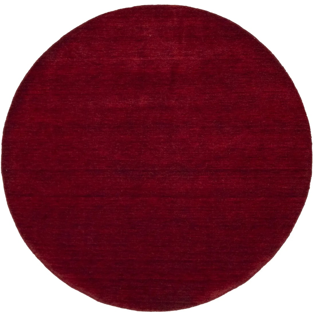 Maroon Red Hand-Loomed Wool Round Rug 5'9 x 5'10 Modern Design: Maroon Red Hand-Loomed Wool Round Rug 5'9 x 5'10 Modern Design Enhance your space with this exquisite hand-loomed Gabbeh wool round rug, featuring a rich maroon red solid design. Measuring 5'9" in len