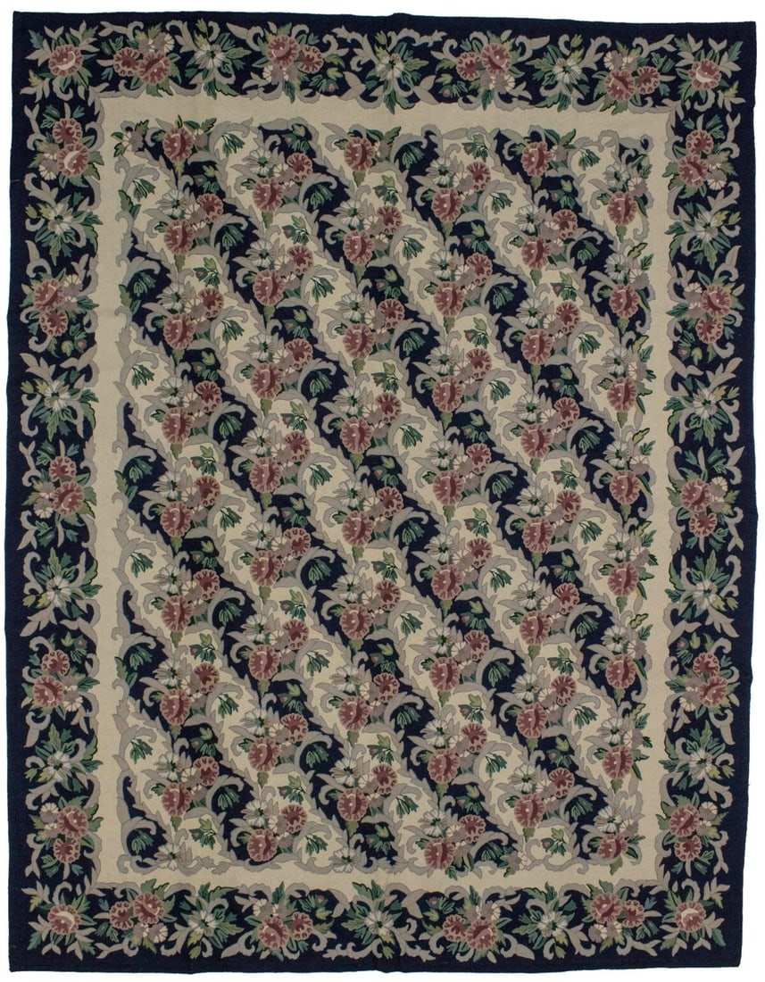 Hand-Hooked Aubusson Floral Wool Area Rug 8' x 10' Modern Design: Hand-Hooked Aubusson Floral Wool Area Rug 8' x 10' Modern Design Enhance your living space with this exquisite hand-hooked Aubusson needlepoint Oriental rug, featuring an allover floral design in a ca