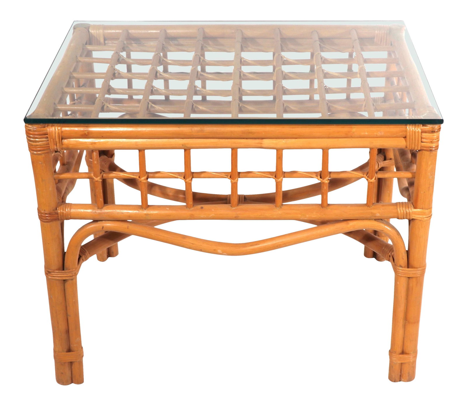 Chic Bamboo and Glass End Table 28 x 20 x 22.5: Chic Bamboo and Glass End Table 28 x 20 x 22.5 This stylish side or end table features a high-quality bamboo construction with a woven wicker trim and sturdy bamboo legs, topped with a glass surface. 