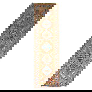 Zabihi Collection Antique Persian Heriz Geometric Runner 46 x 177 Wool: Zabihi Collection Antique Persian Heriz Geometric Runner 46 x 177 Wool This exquisite Persian Heriz geometric runner from the Zabihi Collection showcases a striking folk art style, characterized by it