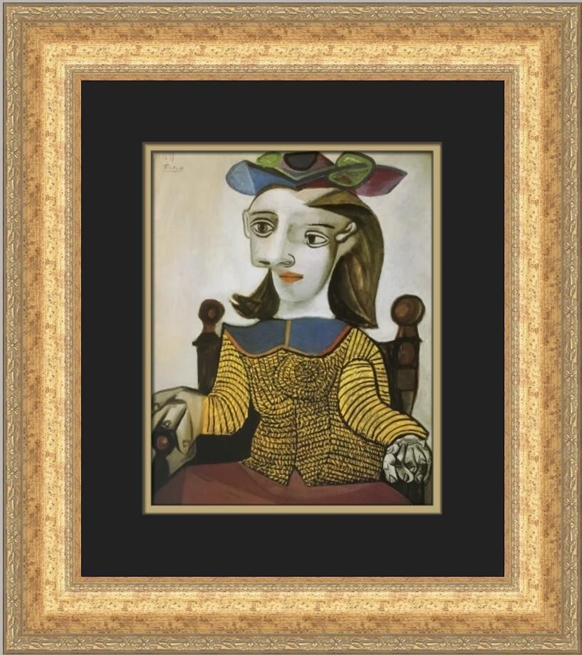 Pablo Picasso Dora Maar Yellow Sweater Custom Framed Print 19 x 17: Pablo Picasso Dora Maar Yellow Sweater Custom Framed Print 19 x 17 This stunning custom framed print titled 'Dora Maar in a Yellow Sweater' by Pablo Picasso showcases a captivating blend of Abstract E