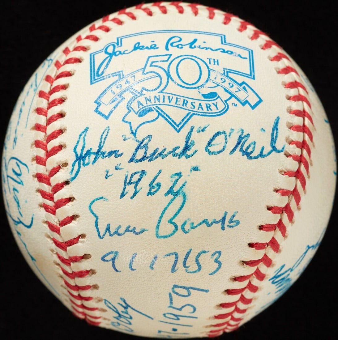 Jackie Robinson 50th Anniversary Baseball Signed by 12 Negro League Stars JSA COA: Jackie Robinson 50th Anniversary Baseball Signed by 12 Negro League Stars JSA COA This original Official American League Jackie Robinson 50th Anniversary baseball features the signatures of 12 legenda