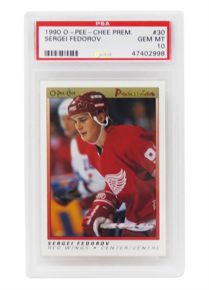 Sergei Fedorov 1990 O-Pee-Chee Rookie Card #30 PSA 10 Gem Mint NHL: Sergei Fedorov 1990 O-Pee-Chee Rookie Card #30 PSA 10 Gem Mint NHL This listing features a Sergei Fedorov 1990 O-Pee-Chee (OPC) Premier rookie card, numbered #30, encapsulated and graded Gem Mint 10 b