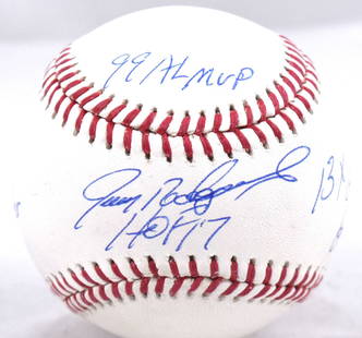 Ivan Rodriguez Autographed Rawlings OML Baseball with 4 Stats Beckett Authenticated: Ivan Rodriguez Autographed Rawlings OML Baseball with 4 Stats Beckett Authenticated This is an original Rawlings OML baseball autographed by Ivan Rodriguez, showcasing four key statistics from his