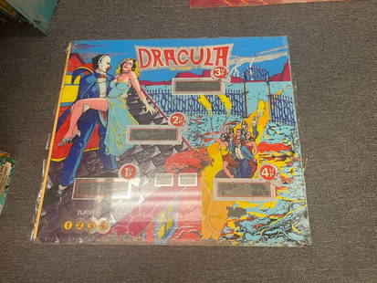 1979 STERN DRACULA Pinball Vintage Backglass Collectible: 1979 STERN DRACULA Pinball Vintage Backglass Collectible This is a pre-owned DRACULA Pinball backglass from STERN, produced in 1979. This backglass features vibrant artwork that captures the essence o