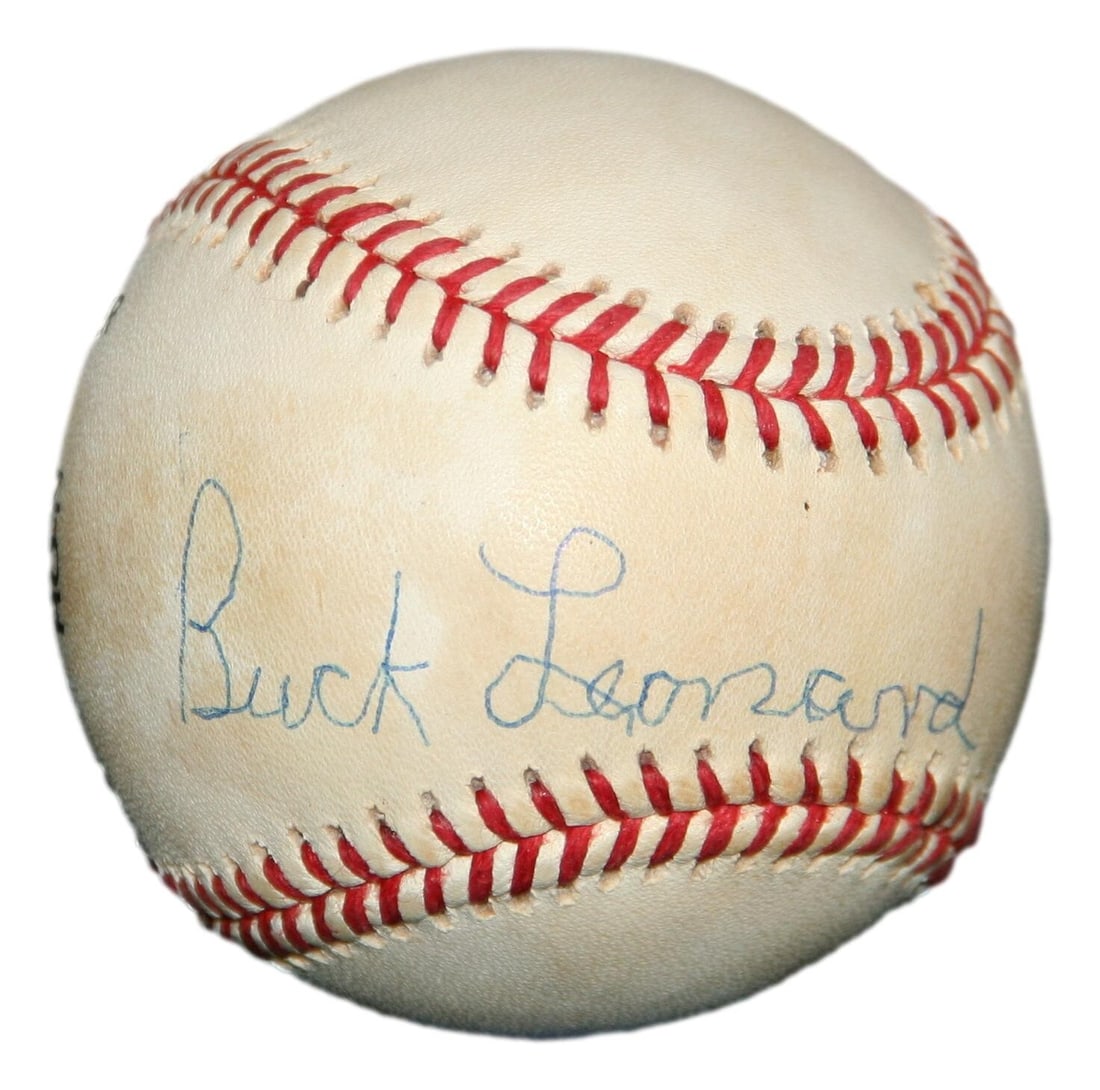 Buck Leonard Signed ONL Baseball Kansas City Monarchs PSA/DNA HOF: Buck Leonard Signed ONL Baseball Kansas City Monarchs PSA/DNA HOF This is an original ONL baseball autographed by Buck Leonard, a legendary player in the Negro Leagues and a Hall of Famer. The ball fe