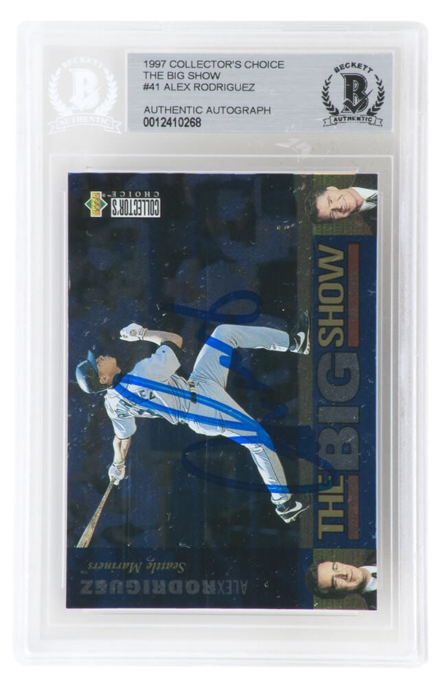 Alex Rodriguez 1997 Beckett Slabbed Signed Baseball Card #41 Seattle Mariners: Alex Rodriguez 1997 Beckett Slabbed Signed Baseball Card #41 Seattle Mariners This is a 1997 Upper Deck Collectors Choice baseball trading card featuring Alex Rodriguez, known for his time with the Se