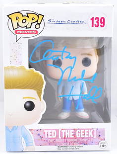 Anthony Michael Hall Signed Funko Pop Ted the Geek #139 Beckett Authenticated: Anthony Michael Hall Signed Funko Pop Ted the Geek #139 Beckett Authenticated This collectible vinyl figure features Ted the Geek from the iconic film "Sixteen Candles". Authentically autographed by