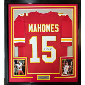 Framed Autographed Patrick Mahomes 35x39 Jersey JSA COA Kansas City Chiefs
