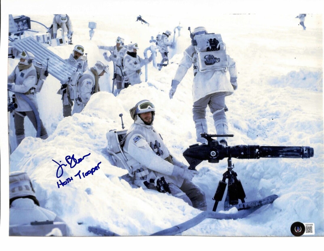 Jim Bloom Signed Hoth Rebel Trooper 11x14 Photo Beckett Authenticated: Jim Bloom Signed Hoth Rebel Trooper 11x14 Photo Beckett Authenticated This autographed 11x14 photograph features Jim Bloom, known for his role as a Rebel Hoth Trooper in Star Wars: The Empire Strikes