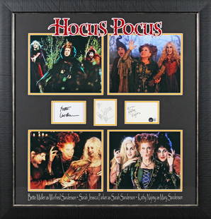 Hocus Pocus Signed Photo Display by Parker Midler Najimy Beckett COA: Hocus Pocus Signed Photo Display by Parker Midler Najimy Beckett COA This stunning framed display features a photograph personally signed by the beloved trio from the movie Hocus Pocus: Sarah Jessica