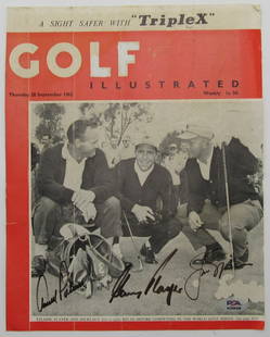 Signed 9/20/62 Golf Illustrated Cover Palmer Nicklaus Player PSA Authenticated: Signed 9/20/62 Golf Illustrated Cover Palmer Nicklaus Player PSA Authenticated Offered is an Arnold Palmer, Jack Nicklaus, and Gary Palmer Signed/Auto 9/20/1962 Golf Illustrated Magazine Cover Page. T