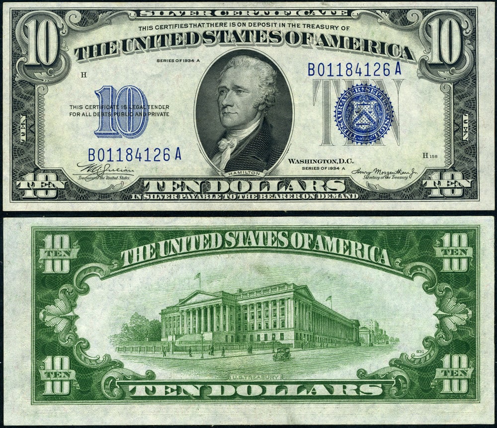 1934-A $10 Silver Certificate CU B-A Block Uncirculated Note: 1934-A $10 Silver Certificate CU B-A Block Uncirculated Note This 1934-A $10 Silver Certificate is an exceptional piece for collectors. Graded as CU (Choice Uncirculated), this note showcases a pristi