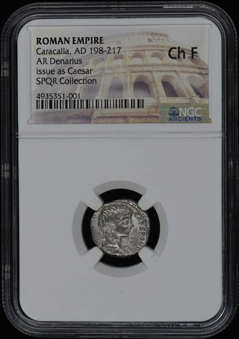 Caracalla AR Denarius AD 198-217 NGC F15 Ancient Coin: Caracalla AR Denarius AD 198-217 NGC F15 Ancient Coin This exquisite AR Denarius from the Roman Empire features the likeness of Caracalla, dated AD 198-217. Graded F15 by NGC, this coin showcases hist