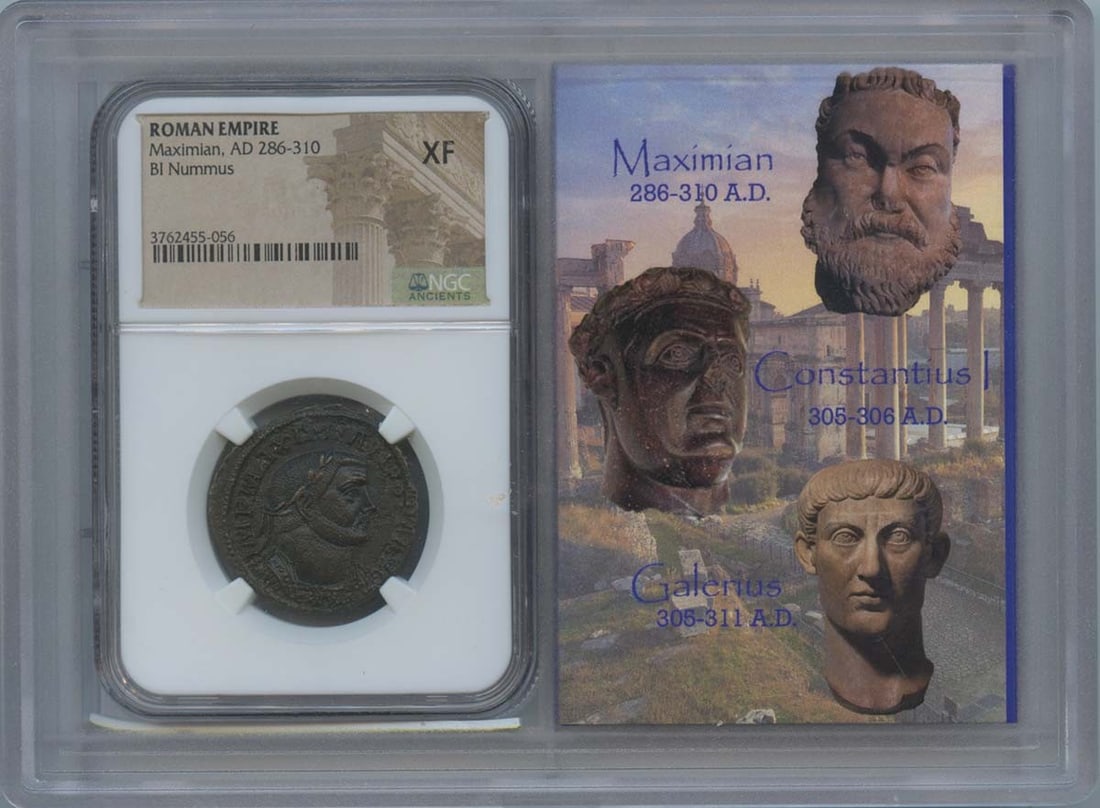 Maximian AD 286-310 Ancient Roman BI Nummus NGC XF40 Coin: Maximian AD 286-310 Ancient Roman BI Nummus NGC XF40 Coin This ancient Roman BI Nummus, minted during the reign of Maximian (AD 286-310), is a remarkable piece of history. Certified by NGC with a grad