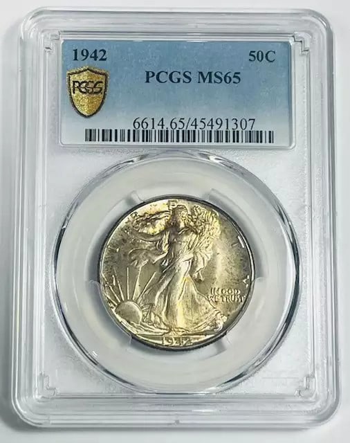 1942 P Walking Liberty Half Dollar PCGS MS 65 Silver Uncirculated: 1942 P Walking Liberty Half Dollar PCGS MS 65 Silver Uncirculated This 1942 P Walking Liberty Half Dollar is graded MS 65 by PCGS, ensuring its high quality and exceptional condition. The coin is comp