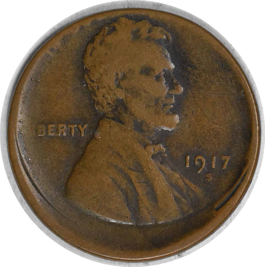 1917-S Lincoln Cent 15% Off Center Fine Victor Brenner Design: 1917-S Lincoln Cent 15% Off Center Fine Victor Brenner Design This 1917-S Lincoln Cent features a 15% off-center strike and is in Fine (F) condition. Minted in San Francisco, this small cent is compos