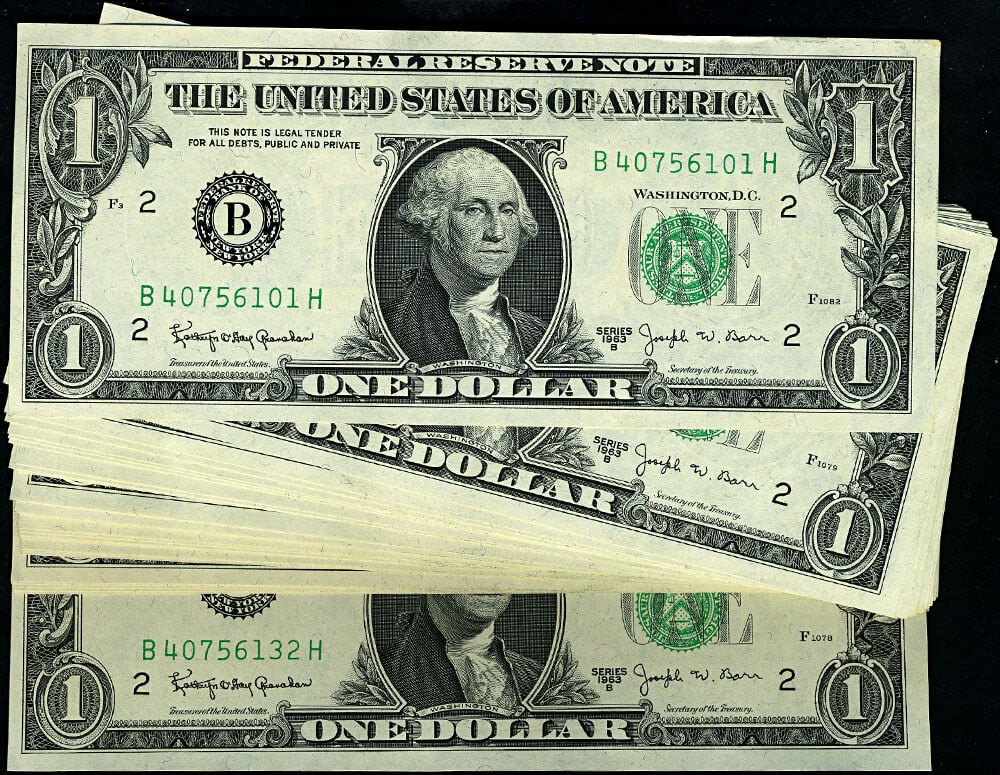 1963-B $1 Federal Reserve Note New York B-H Block CU Gem: 1963-B $1 Federal Reserve Note New York B-H Block CU Gem This 1963-B Federal Reserve Note, featuring the New York B-H Block, is in uncirculated condition and graded as CU Gem. A must-have for collecto