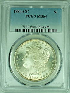 1884-CC Morgan Silver Dollar PCGS MS 64 Uncirculated Silver Coin: 1884-CC Morgan Silver Dollar PCGS MS 64 Uncirculated Silver Coin This 1884-CC Morgan Silver Dollar is a stunning collectible from the Carson City mint, known for its historic significance and beauty.