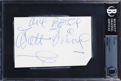 Walt Disney Signed Cut Signature With Best Wishes 3.15x6 BAS Authenticated: Walt Disney Signed Cut Signature With Best Wishes 3.15x6 BAS Authenticated This authentic cut signature of Walt Disney measures 3.15x6 inches and features the inscription "With Best Wishes". It is per